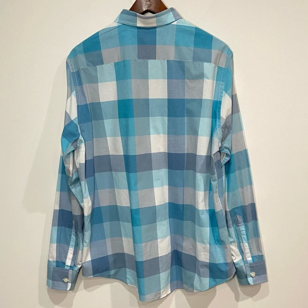 Banana Republic Men's Blue Plaid Button Down Soft Wash Slim Fit Size Large